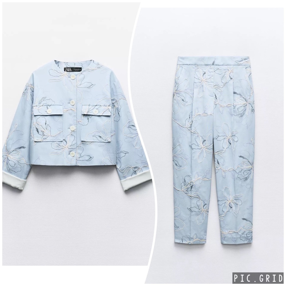 Zara Set Embroidered jacket and ankle pants.